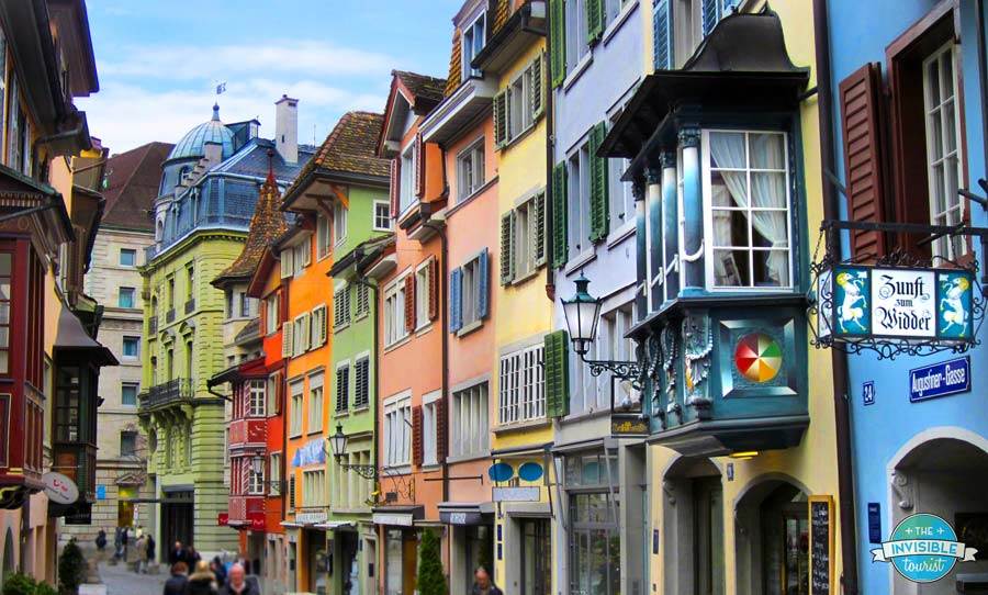 Colourful buildings along Augustinergasse, Zürich. A must for any Switzerland itinerary