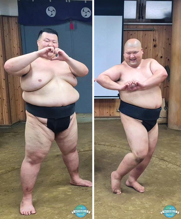 Posing with sumo in Tokyo