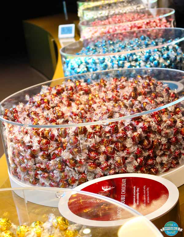 Bowls of colourful Lindor chocolates at Lindt Home of Chocolate, Zurich Switzerland