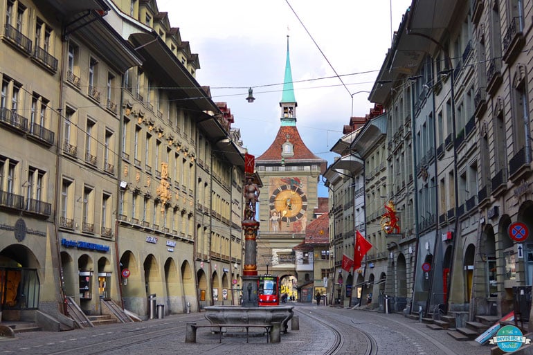 Arcades beneath the buildings in Bern Zytglogge of Bern, Switzerland