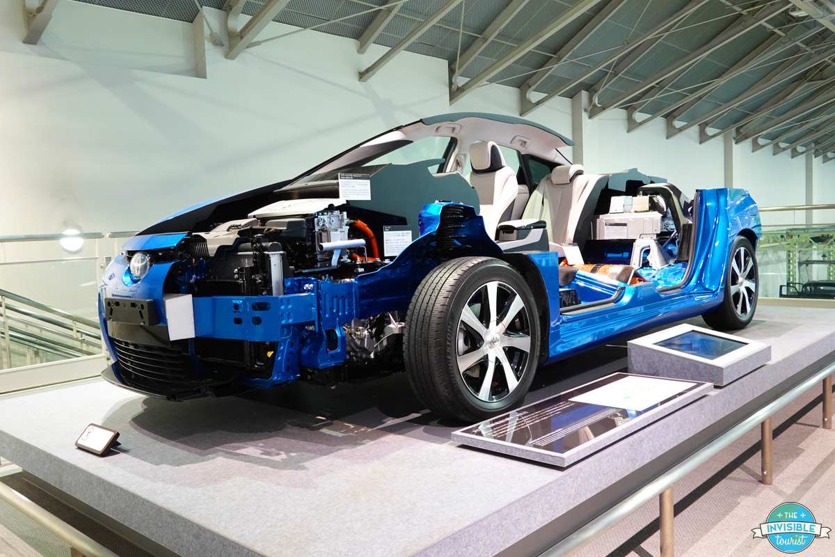 Cutaway Toyota car showing its engine and interior at the Toyota Commemorative Museum of Industry and Technology, Nagoya