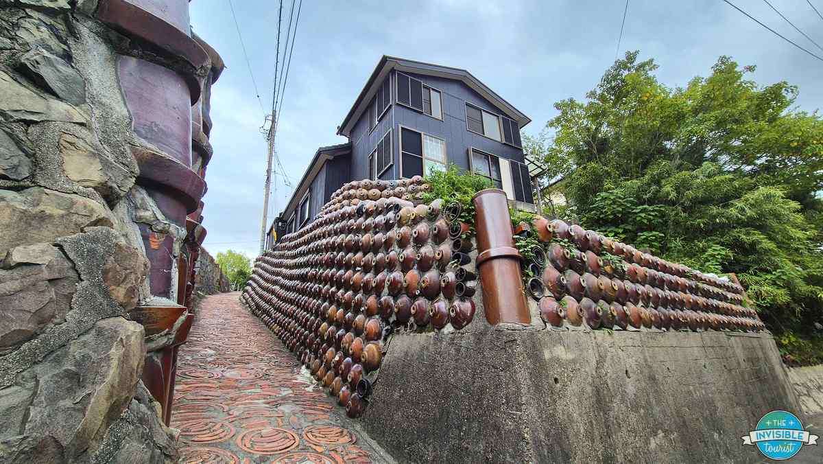 Walls of old ceramic pipes along the Pottery Footpath in Tokoname, a day trip from Nagoya