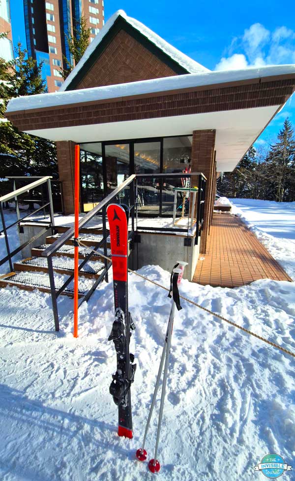 Skis outside the Ski Valet at Hoshino Resorts Risonare Tomamu